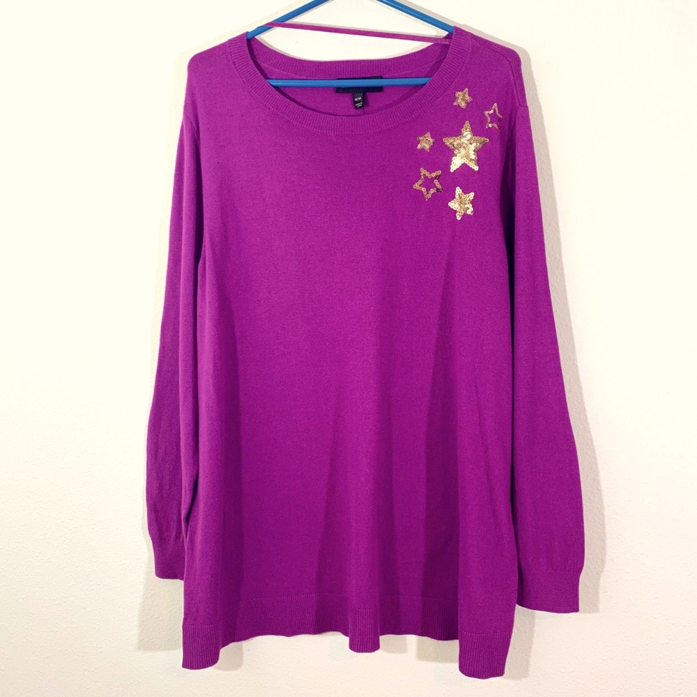 Lane Bryant Blouse Knit Sweater Woven Long Sleeve Top Sequin Stars Plus Size